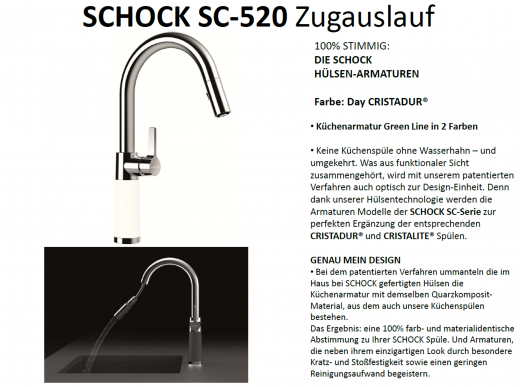 SCHOCK Kchenarmatur SC-520 Cristadur Green Line Einhebelmischer Zugauslauf 120 schwenkbarer Auslauf mit Materialhlse und Schlauchbrause