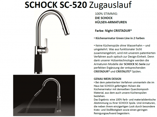 SCHOCK Kchenarmatur SC-520 Cristadur Green Line Einhebelmischer Zugauslauf 120 schwenkbarer Auslauf mit Materialhlse und Schlauchbrause