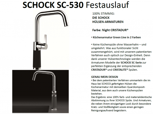 SCHOCK Kchenarmatur SC-530 Cristadur Green Line Einhebelmischer Festauslauf 360 schwenkbarer Auslauf mit Materialhlse