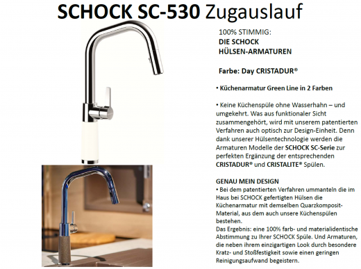 SCHOCK Kchenarmatur SC-530 Cristadur Green Line Einhebelmischer Zugauslauf 120 schwenkbarer Auslauf mit Materialhlse und Schlauchbrause