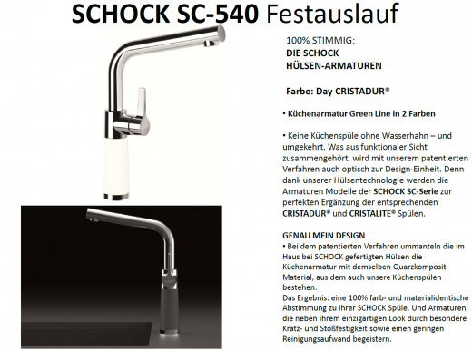 SCHOCK Kchenarmatur SC-540 Cristadur Green Line Einhebelmischer Festauslauf 360 schwenkbarer Auslauf mit Materialhlse