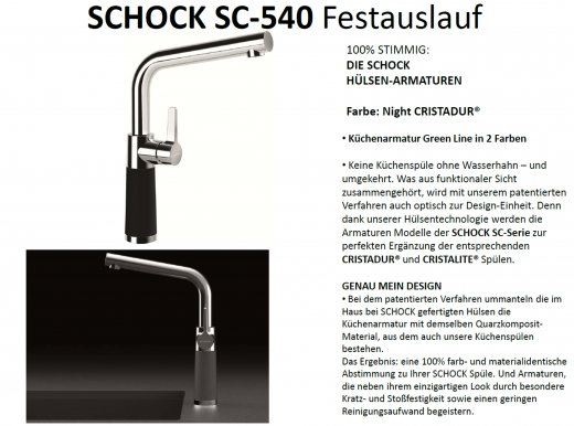 SCHOCK Kchenarmatur SC-540 Cristadur Green Line Einhebelmischer Festauslauf 360 schwenkbarer Auslauf mit Materialhlse