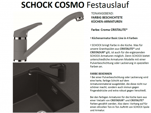 SCHOCK Kchenarmatur Cosmo Cristalite Basic Line Einhebelmischer Festauslauf 360 schwenkbarer Auslauf