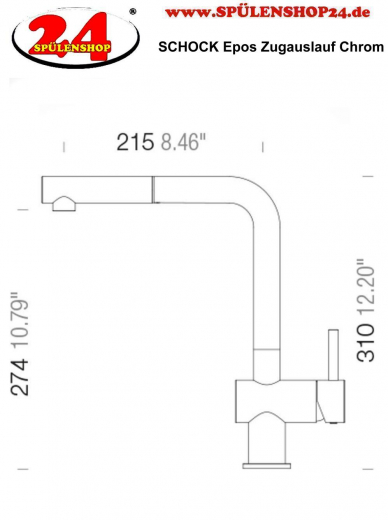 SCHOCK Kchenarmatur Epos Chrom Einhebelmischer mit Zugauslauf 180 schwenkbarer Auslauf mit Schlauchbrause Niederdruck
