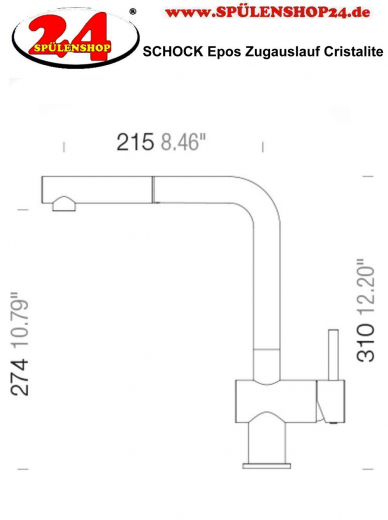 SCHOCK Kchenarmatur Epos Cristalite Basic Line Einhebelmischer Zugauslauf 180 schwenkbarer Auslauf mit Schlauchbrause