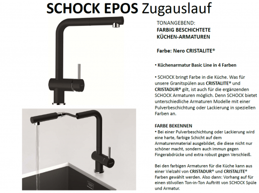 SCHOCK Kchenarmatur Epos Cristalite Basic Line Einhebelmischer Zugauslauf 180 schwenkbarer Auslauf mit Schlauchbrause