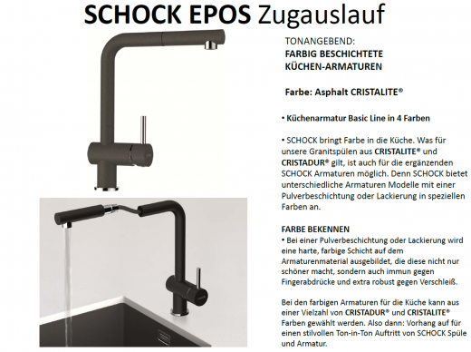 SCHOCK Kchenarmatur Epos Cristalite Basic Line Einhebelmischer Zugauslauf 180 schwenkbarer Auslauf mit Schlauchbrause