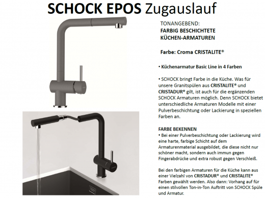 SCHOCK Kchenarmatur Epos Cristalite Basic Line Einhebelmischer Zugauslauf 180 schwenkbarer Auslauf mit Schlauchbrause