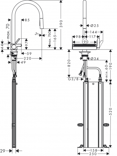 HANSGROHE Kchenarmatur Aquno Select M81 Chrom Einhebelmischer 170 mit Zugauslauf als Ausziehbrause, 3jet, sBox (73831000)