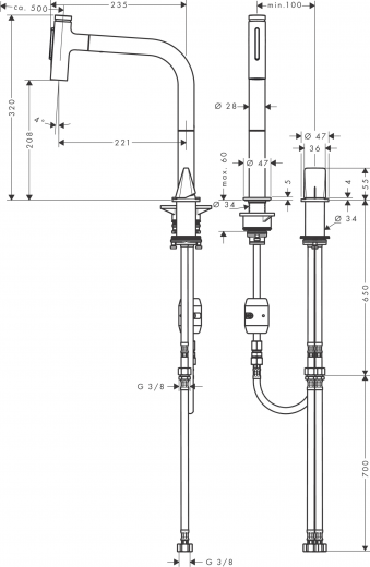 HANSGROHE Kchenarmatur Metris Select M71 Chrom 2-Loch Einhebelmischer 200 mit Ausziehbrause, 2jet (73819000)