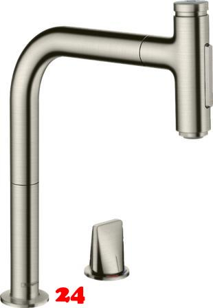 HANSGROHE Kchenarmatur Metris Select M71 Edelstahl Finish 2-Loch Einhebelmischer 200 mit Ausziehbrause, 2jet (73819800)