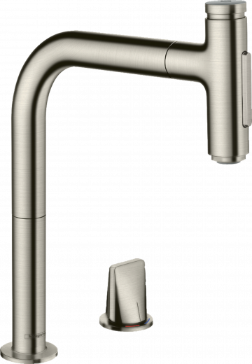 HANSGROHE Kchenarmatur Metris Select M71 Edelstahl Finish 2-Loch Einhebelmischer 200 mit Ausziehbrause, 2jet (73819800)