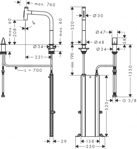 HANSGROHE Kchenarmatur Metris Select M71 Edelstahl 2-Loch Einhebelmischer 200 mit Ausziehbrause, 2jet, sBox (73818800)