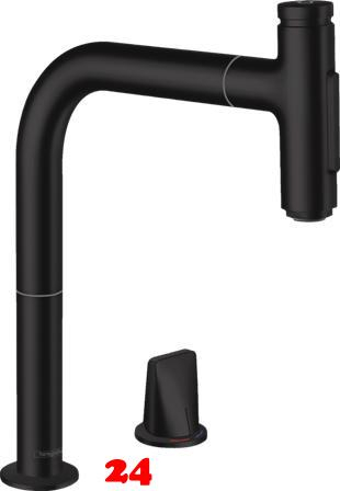 HANSGROHE Kchenarmatur Metris Select M71 Mattschwarz 2-Loch Einhebelmischer 200 mit Ausziehbrause, 2jet, sBox (73818670)