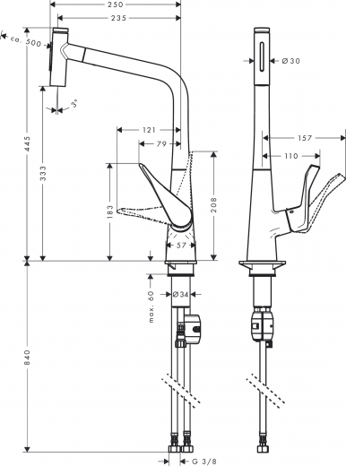 HANSGROHE Kchenarmatur Metris Select M71 Chrom Einhebelmischer 320 mit Ausziehbrause, 2jet (73820000)