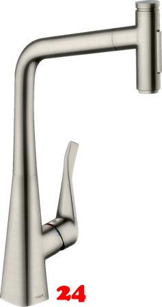 HANSGROHE Kchenarmatur Metris Select M71 Edelstahl Finish Einhebelmischer 320 mit Ausziehbrause, 2jet (73820800)