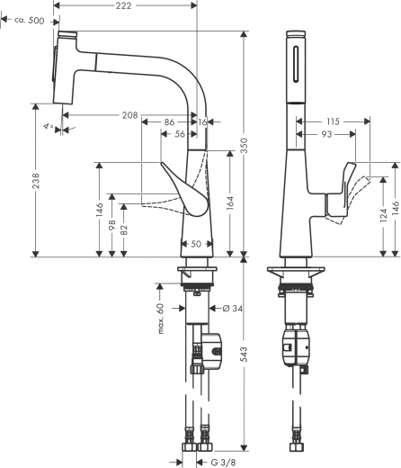 HANSGROHE Kchenarmatur Metris Select M71 Chrom Einhebelmischer 240 mit Ausziehbrause, 2jet (73822000)