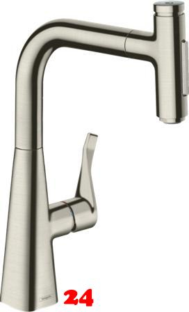 HANSGROHE Kchenarmatur Metris Select M71 Edelstahl Finish Einhebelmischer 240 mit Ausziehbrause, 2jet (73822800)