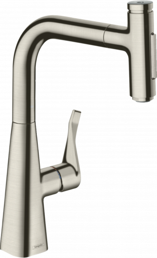 HANSGROHE Kchenarmatur Metris Select M71 Edelstahl Finish Einhebelmischer 240 mit Ausziehbrause, 2jet (73822800)