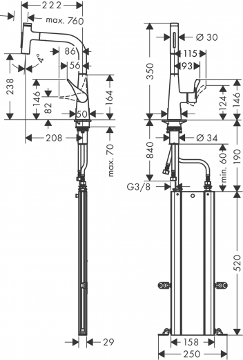 HANSGROHE Kchenarmatur Metris Select M71 Chrom Einhebelmischer 240 mit Ausziehbrause, 2jet, sBox (73817000)