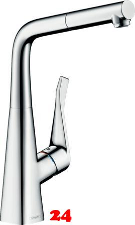 HANSGROHE Kchenarmatur Metris M71 Chrom Einhebelmischer 320 mit Ausziehauslauf als Schlauchbrause, 1jet, sBox (73812000)