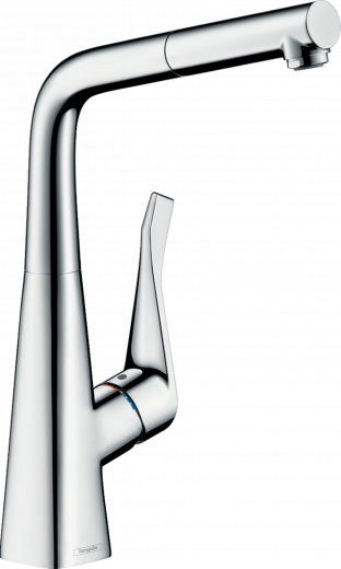 HANSGROHE Kchenarmatur Metris M71 Chrom Einhebelmischer 320 mit Ausziehauslauf als Schlauchbrause, 1jet, sBox (73812000)