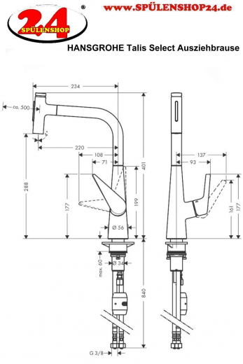 HANSGROHE Kchenarmatur Talis Select M51 Chrom Einhebelmischer 300 mit Ausziehbrause, 2jet (72823000)