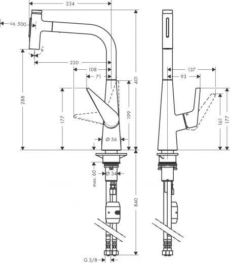 HANSGROHE Kchenarmatur Talis Select M51 Chrom Einhebelmischer 300 mit Ausziehbrause, 2jet (72823000)