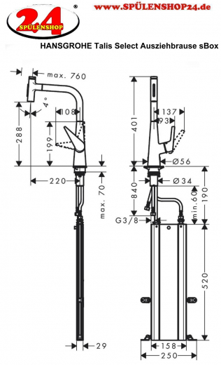 HANSGROHE Kchenarmatur Talis Select M51 Chrom Einhebelmischer 300 mit Ausziehbrause, 2jet, sBox (73867000)