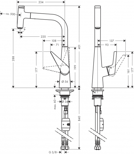 HANSGROHE Kchenarmatur Talis Select M51 Chrom Einhebelmischer 300 mit Ausziehauslauf, 1jet (72821000)