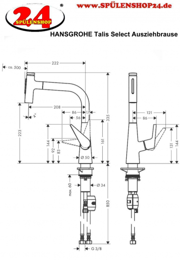 HANSGROHE Kchenarmatur Talis Select M51 Chrom Einhebelmischer 220 mit Ausziehbrause, 2jet (72824000)