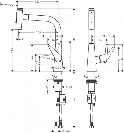 HANSGROHE Kchenarmatur Talis Select M51 Chrom Einhebelmischer 220 mit Ausziehbrause, 2jet (72824000)