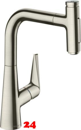 HANSGROHE Kchenarmatur Talis Select M51 Edelstahl Finish Einhebelmischer 220 mit Ausziehbrause, 2jet (72824800)