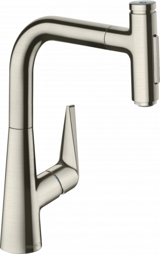 HANSGROHE Kchenarmatur Talis Select M51 Edelstahl Finish Einhebelmischer 220 mit Ausziehbrause, 2jet (72824800)