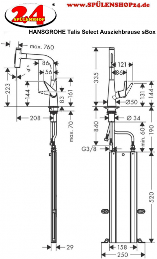 HANSGROHE Kchenarmatur Talis Select M51 Chrom Einhebelmischer 220 mit Ausziehbrause, 2jet, sBox (73868000)