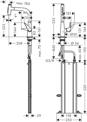 HANSGROHE Kchenarmatur Talis Select M51 Chrom Einhebelmischer 220 mit Ausziehbrause, 2jet, sBox (73868000)