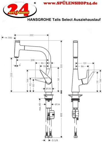 HANSGROHE Kchenarmatur Talis Select M51 Chrom Einhebelmischer 220 mit Ausziehauslauf, 1jet (72822000)