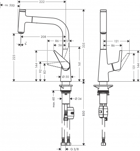 HANSGROHE Kchenarmatur Talis Select M51 Chrom Einhebelmischer 220 mit Ausziehauslauf, 1jet (72822000)