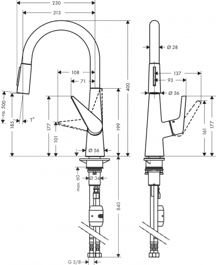 HANSGROHE Kchenarmatur Talis M51 Edelstahl Finish Einhebelmischer 200 mit Ausziehbrause, 2jet (72813800)