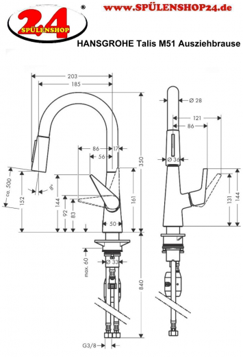 HANSGROHE Kchenarmatur Talis M51 Chrom Einhebelmischer 160 mit Ausziehbrause, 2jet (72815000)