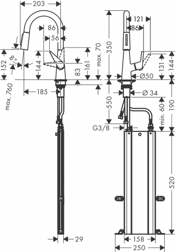 HANSGROHE Kchenarmatur Talis M51 Edelstahl Finish Einhebelmischer 160 mit Ausziehbrause, 2jet, sBox (73850800)