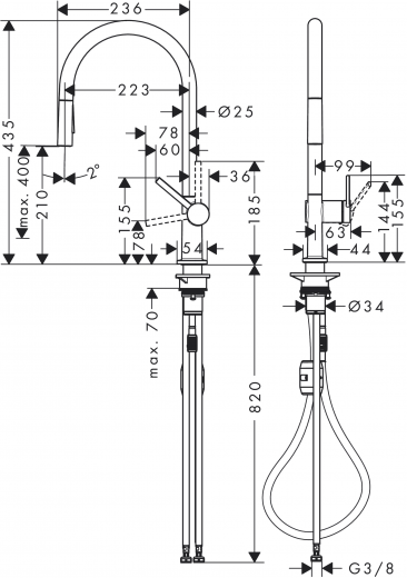 HANSGROHE Kchenarmatur Talis M54 Chrom Einhebelmischer 210 mit Ausziehbrause, 2jet (72800000)