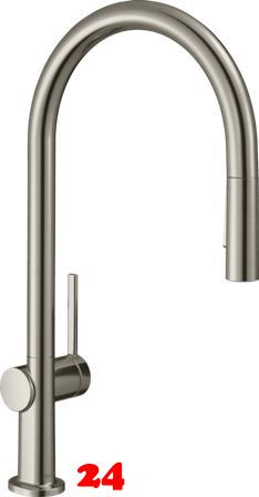 HANSGROHE Kchenarmatur Talis M54 Edelstahl Finish Einhebelmischer 210 mit Ausziehbrause, 2jet (72800800)