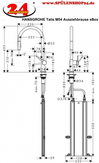 HANSGROHE Kchenarmatur Talis M54 Chrom Einhebelmischer 210 mit Ausziehbrause, 2jet, sBox (72801000)