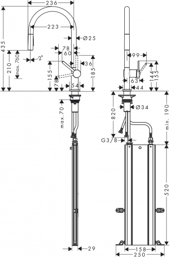 HANSGROHE Kchenarmatur Talis M54 Chrom Einhebelmischer 210 mit Ausziehbrause, 2jet, sBox (72801000)