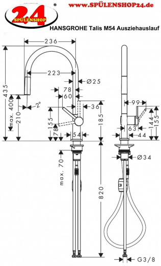 HANSGROHE Kchenarmatur Talis M54 Chrom Einhebelmischer 210 mit Ausziehauslauf, 1jet (72802000)