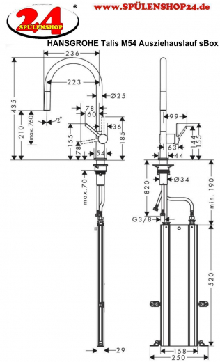 HANSGROHE Kchenarmatur Talis M54 Chrom Einhebelmischer 210 mit Ausziehauslauf, 1jet, sBox (72803000)