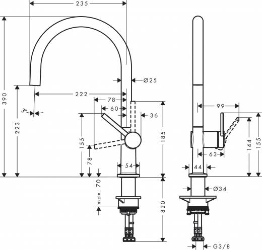 HANSGROHE Kchenarmatur Talis M54 Chrom Einhebelmischer 220 mit Festauslauf Schwenkbereich einstellbar, 1jet (72804000)