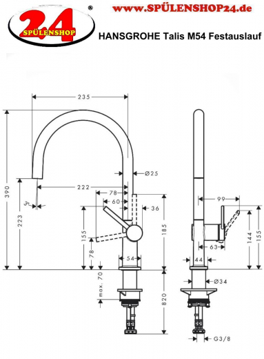 HANSGROHE Kchenarmatur Talis M54 Mattschwarz Einhebelmischer 220 mit Festauslauf Schwenkbereich einstellbar, 1jet (72804670)