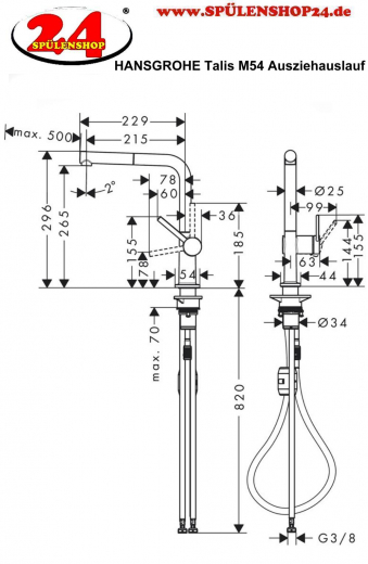 HANSGROHE Kchenarmatur Talis M54 Chrom Einhebelmischer 270 mit Ausziehauslauf, 1jet (72808000)